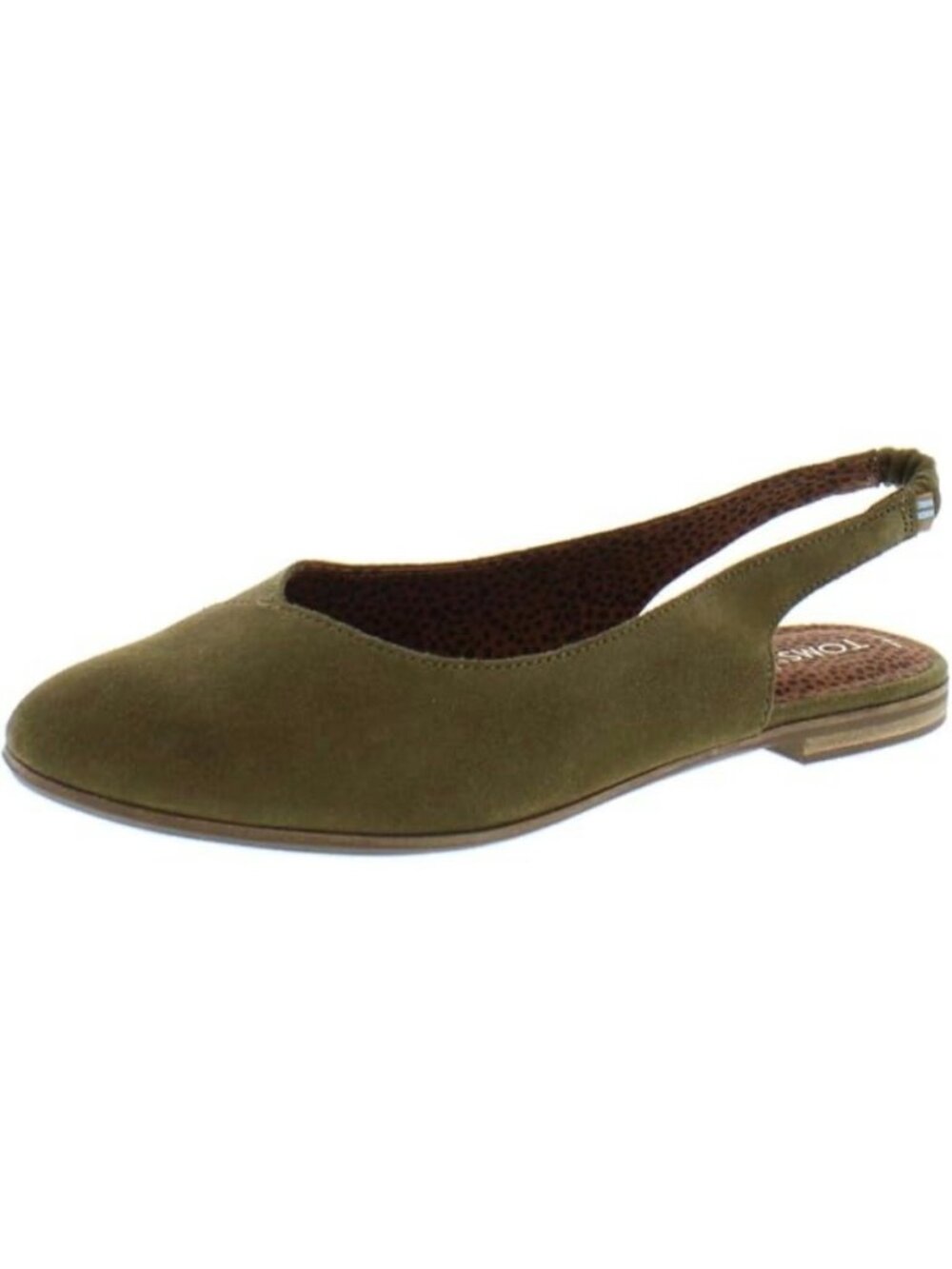 TOMS Solid Olive Green Julie Suede Almond Toe Women's Slingback Flats Size W7